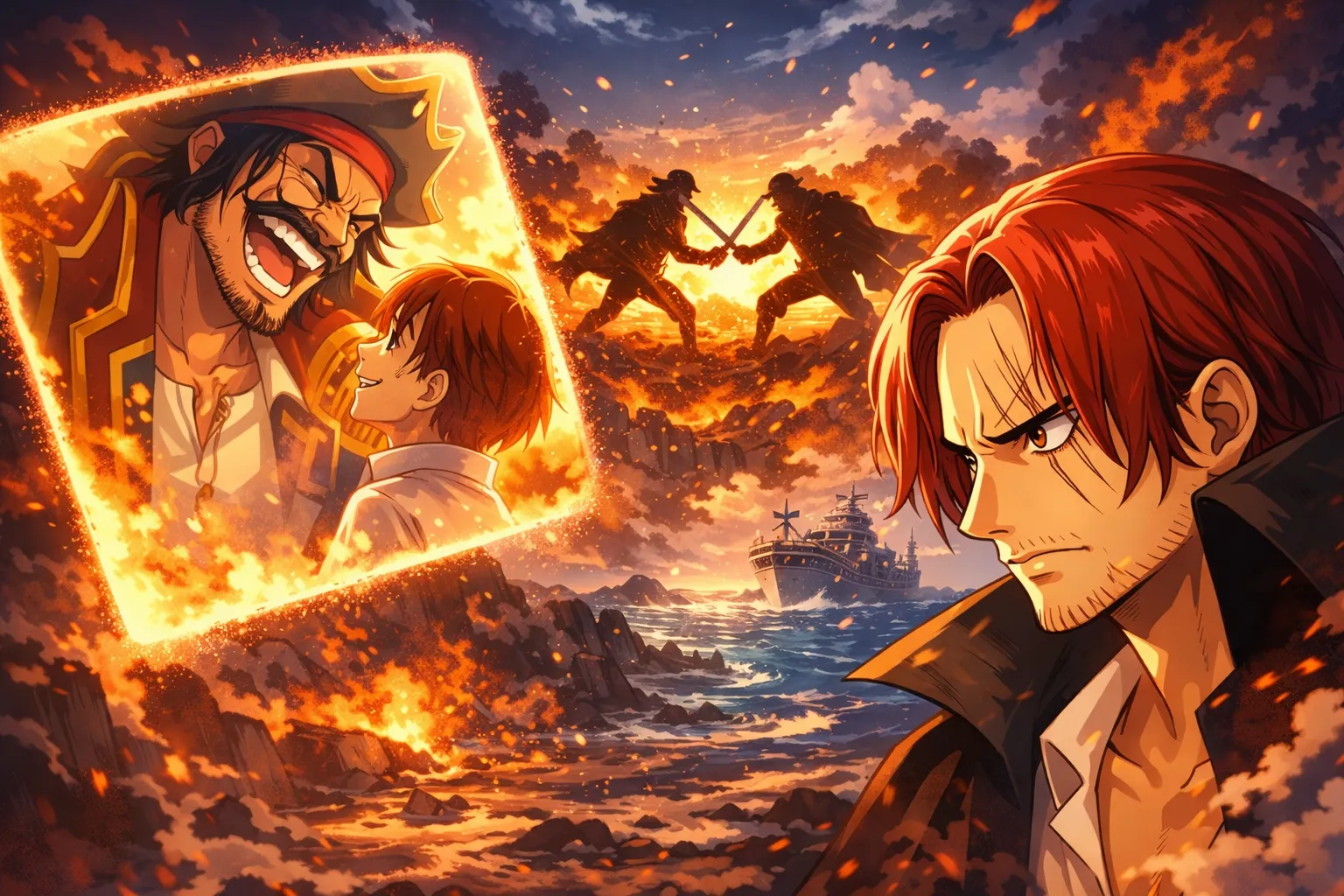 神々しい夕焼けとシャンクス